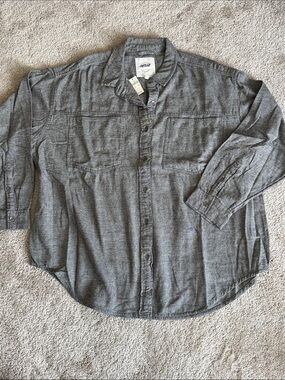 aerie Gray Button-Down Long Sleeve Shirt